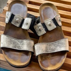 Naot Gold and Black Women's Sandals